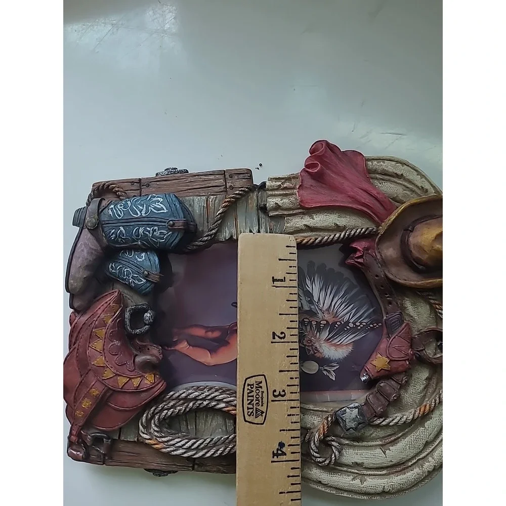 Western Cowboy Saddle Rope 3D Picture Frame Decor Brown 4 x 6 Photo Resin Rustic